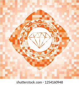 diamond icon inside orange mosaic emblem with background