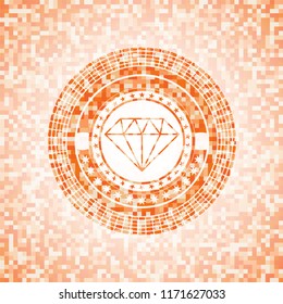 diamond icon inside orange tile background illustration. Square geometric mosaic seamless pattern with emblem inside.