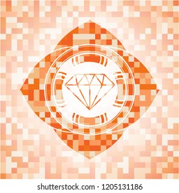 diamond icon inside orange tile background illustration. Square geometric mosaic seamless pattern with emblem inside.