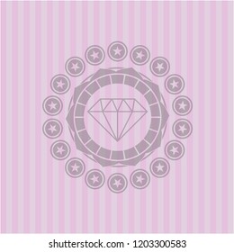 diamond icon inside pink emblem. Retro