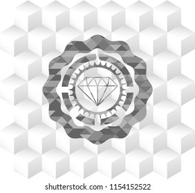 diamond icon inside realistic grey emblem with cube white background