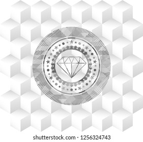 diamond icon inside realistic grey emblem with cube white background