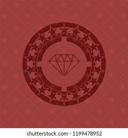 diamond icon inside realistic red emblem