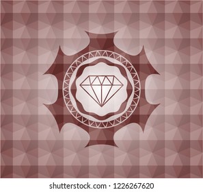 diamond icon inside red emblem with geometric background. Seamless.