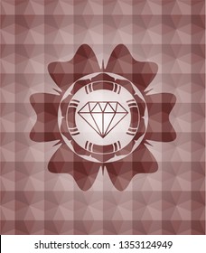 diamond icon inside red emblem or badge with geometric pattern background. Seamless.