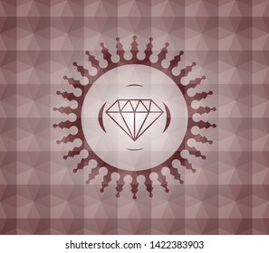 diamond icon inside red emblem or badge with abstract geometric pattern background. Seamless.