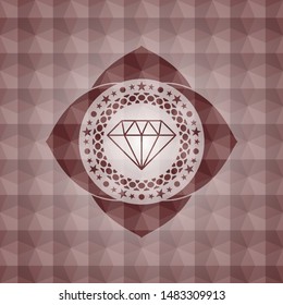 diamond icon inside red geometric emblem.