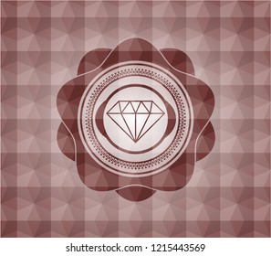 diamond icon inside red seamless badge with geometric pattern.