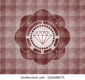 diamond icon inside red seamless emblem with geometric pattern.