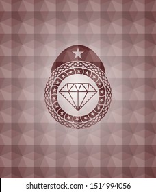diamond icon inside red seamless geometric emblem.