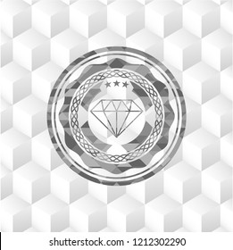 diamond icon inside retro style grey emblem with geometric cube white background