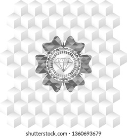 diamond icon inside retro style grey emblem with geometric cube white background