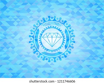 diamond icon inside sky blue mosaic emblem