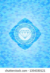 diamond icon inside sky blue emblem with mosaic ecological style background