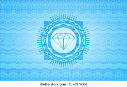 diamond icon inside sky blue water badge.