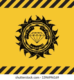 diamond icon inside warning sign, black grunge emblem. Vector Illustration. Detailed.