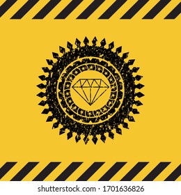 Diamantensymbol in der Warnzeichenanlage, schwarzes Grunge-Emblem. Vektorillustration Illustration. Detaillierte Angaben.