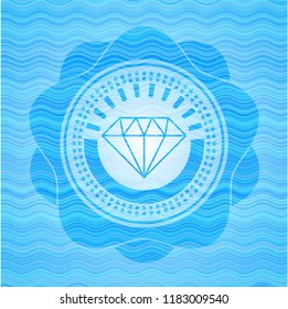 diamond icon inside water wave concept badge.