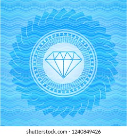 diamond icon inside water wave concept badge.