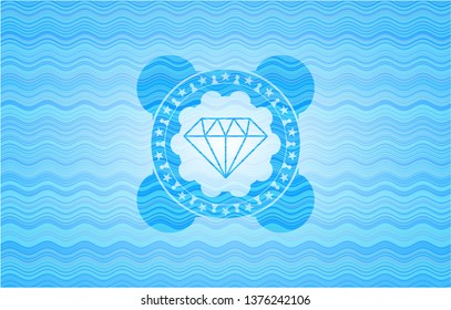 diamond icon inside water wave representation badge background.