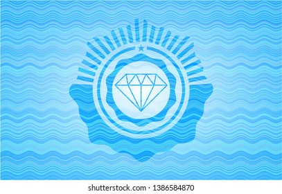 diamond icon inside water wave representation badge background.