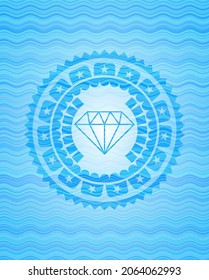 diamond icon inside water wave representation style badge. 