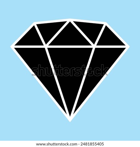 Diamond icon isolated on blue background vector illustration. Flat black vector design. Jewelry, gem, luxury and rich symbol. Black icon diamond symbol. Jewelry shop sign. Jewelry logo design.
