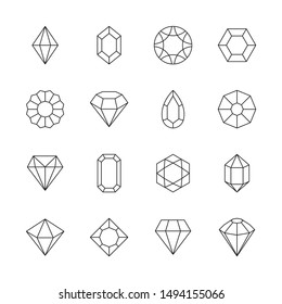 Diamond Icon. Jewels Outline Symbols Gems Stones Geometrical Polygonal Forms Vector Collection