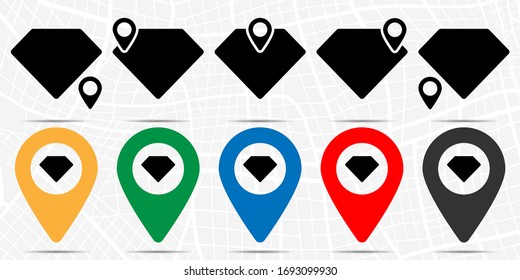 Icono de diamante en conjunto de ubicaciones. Glifo simple, elemento de ilustración plana de la web, iconos temáticos minimalistas