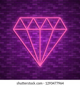 diamond icon in neon style. One of wedding collection icon can be used for UI, UX on black background