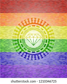 diamond icon on mosaic background with the colors of the LGBT flag