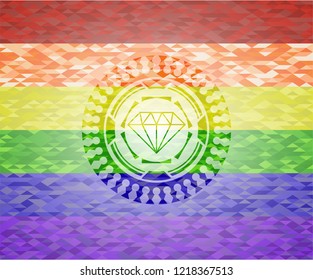 diamond icon on mosaic background with the colors of the LGBT flag