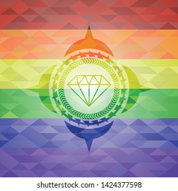 diamond icon on mosaic background with the colors of the LGBT flag