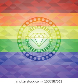 diamond icon on mosaic background with the colors of the LGBT flag