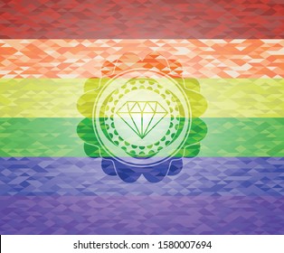 diamond icon on mosaic background with the colors of the LGBT flag