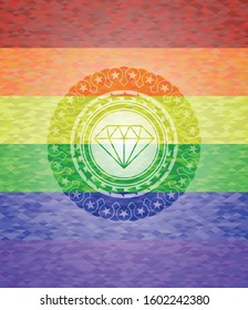 diamond icon on mosaic background with the colors of the LGBT flag