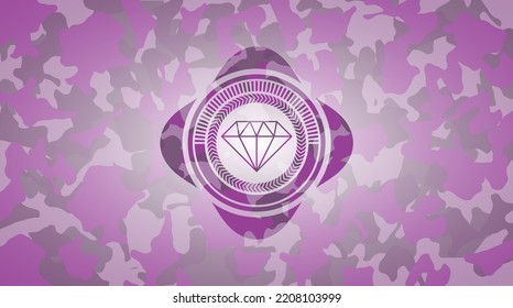 Diamond Icon On Pink And Purple Camo Texture. 