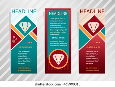 Diamond icon on vertical banner. Modern abstract flyer, banner, brochure design template.