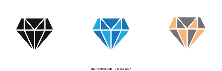 diamond icon outline collection or set in black and white