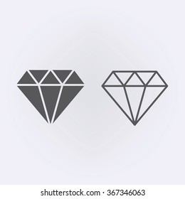 Diamond Icon And Diamond Outline Icon . Vector Illustration