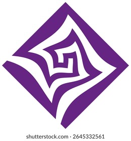 Diamond icon pattern. Purple twist design. Geometric swirl illustration. Vector facet symbol.