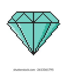 Diamond icon. Pixel art object in 8 bit style. Retro 80s,90s video game graphics