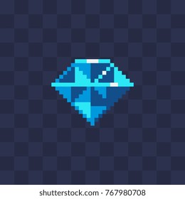 Diamond icon. Pixel art style. Precious stone. Knitting design. 8-bit. Isolated vector illustration. Game assets.