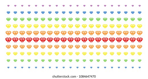 Diamond icon rainbow colored halftone pattern. Vector objects arranged into halftone array with vertical spectrum gradient. Constructed for backgrounds, covers, templates and abstract effects.