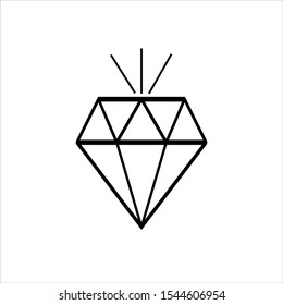 Diamond icon, with rays, modern minimal flat design style, thin line vector illustration.