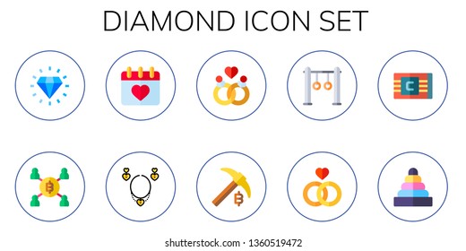 diamond icon set. 10 flat diamond icons.  Simple modern icons about  - mining, valentines day, jewelry, marriage, rings, bracelet