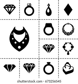 Diamond icon. set of 13 filled diamondicons such as gem, necklace, earring, diamonds, diamond, ring in box