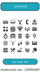  diamond icon set. 25 filled diamond icons. Simple modern icons about  - Chest, Necklace, Ring, Croupier, Poker, Slot machine, Treasure, Fashion, Hipster, Crystal, Jewelry, Earrings