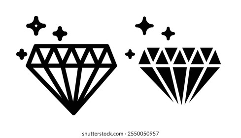 Diamond Icon set in black filled and line.