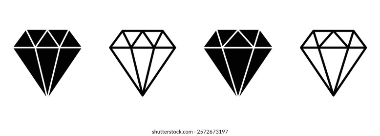 Diamond icon set. Black and white diamond icon. Diamond icon set with modern style. Diamonds logo design. Vector illustration. EPS 10.